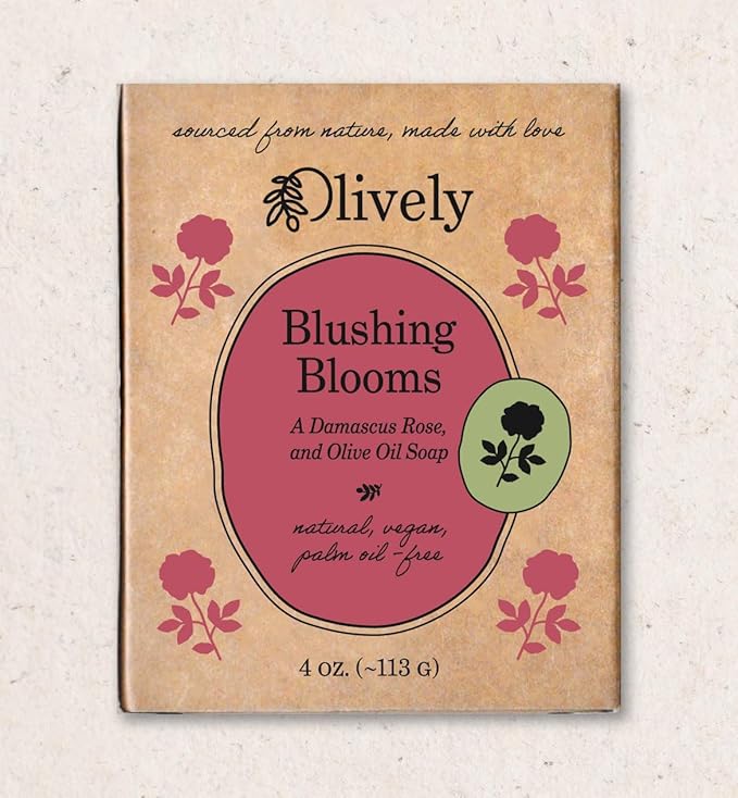 Blushing Blooms - Simple Ingredients - Cold Process - Vegan Soap Bar, Damascus Rose and Olive Oil, Palm Oil-Free, 4 oz