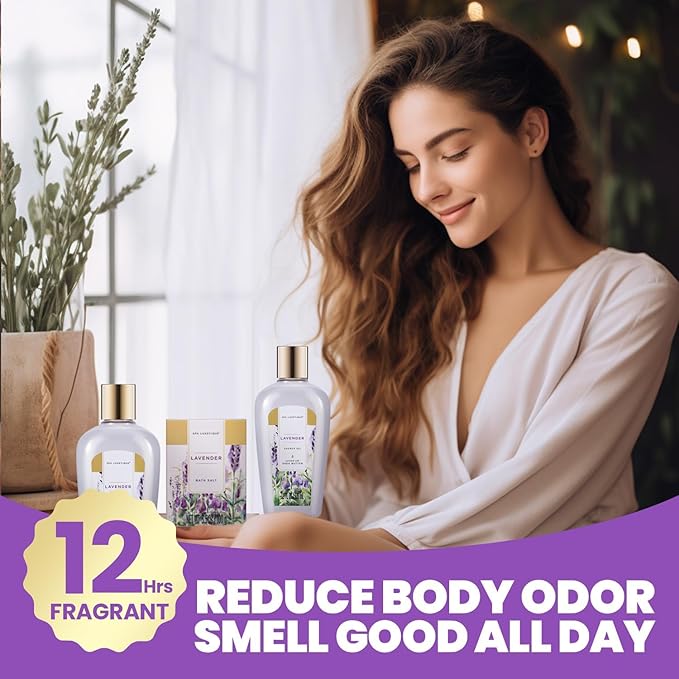 spa luxetique Spa Gifts for Women, Bath Baskets for Women, 8 Pcs Lavender Bath Sets with Bubble Bath, Lotion, Birthday Sets, Mothers Day Gifts for Mom, Christmas Gifts for Her