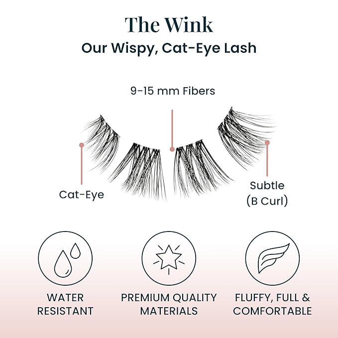 FlutterHabit Wink Ready Set Starter Kit, DIY Eyelash Extensions, Lash Clusters for Women, Professional Quality At Home Eyelash Extension Kit, Natural False Lashes, 3 Lash Sets, Lash Glue Included