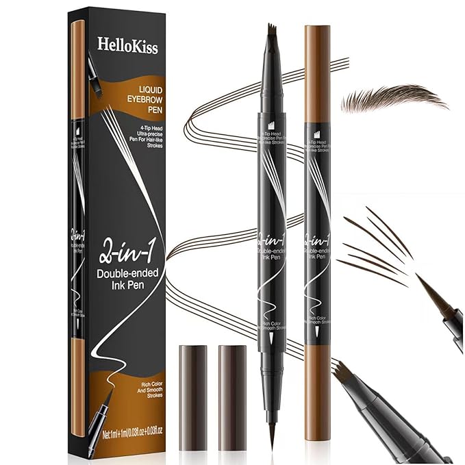 4-Fork Tip Microblading Eyebrow Pen - 2-in-1 Waterproof Eyebrow Pencil, Long-Lasting Natural Hair-Like Brows, Smudge-Proof & Easy to Use (02#Dark Brown)