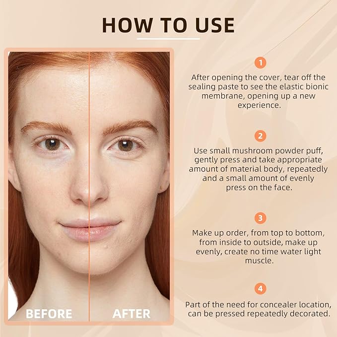 Mushroom Head Air Cushion CC Cream - BB Cream Foundation Makeup Concealer Moisturizing Oil Control, Long-Lasting & Waterproof, Easy Makeup Even Skin Tone (Natural, 3.21 Ounce (Pack of 1))