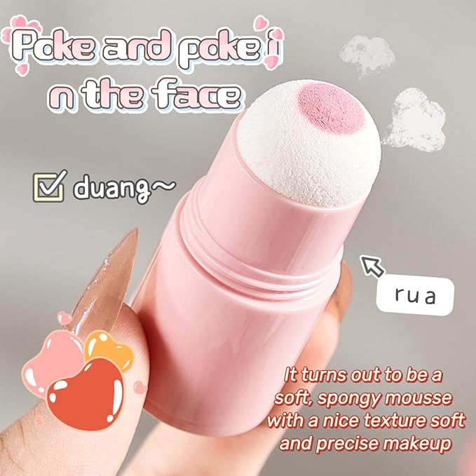 O'CHEAL Powder Blush Stick for Cheek and Eyes, Soft and Blendable Natural Flush, Long-Lasting Dewy Blusher Makeup, Buildable Glow for Face,Multi-Use Blush 03