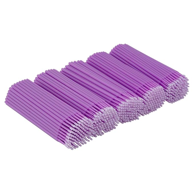 Cuttte 500PCS Disposable Micro Swabs for Eyelash Extension, Micro Applicators Eyelash Swabs for Makeup Application Purple (Head Diameter: 1.5mm)