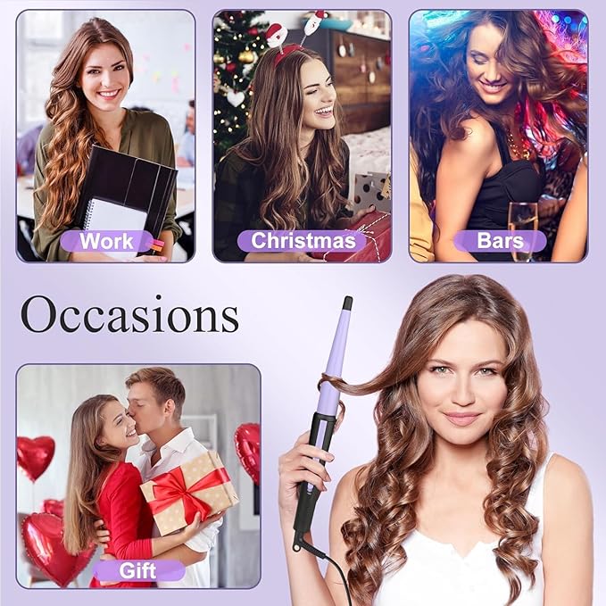 Hair Curling Iron, Tapered Curling Wand, Professional 0.5-1Inch Ceramic Hair Curler Wand with Heat-Resistant Glove, Dual Voltage