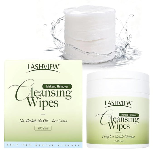 LASHVIEW Makeup Remover Cleansing Wipes, Micellar Water Pads Biodegradable & Alcohol-Free, Mild Toner Pads for Face, Eyes, Sensitive Skin with Applicator, 100 Count