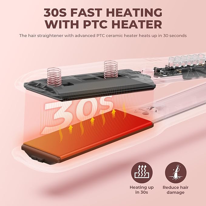 MiroPure 1.5 Inch Flat Iron, Hair Straightener with 30S Fast Heating & 60min Auto Shut-Off, Hair Straightener and Curler 2 in 1 with 3D Ceramic Floating Plates