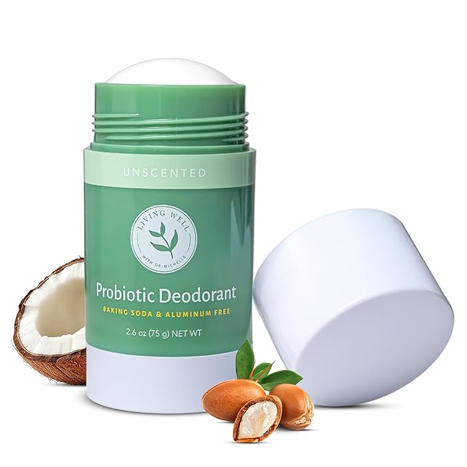 Living Well with Dr. Michelle Natural Probiotic Deodorant Stick | Aluminum-Free, Baking Soda-Free | Unscented & Gentle for Sensitive Skin | Long-Lasting Odor Protection for Men & Women