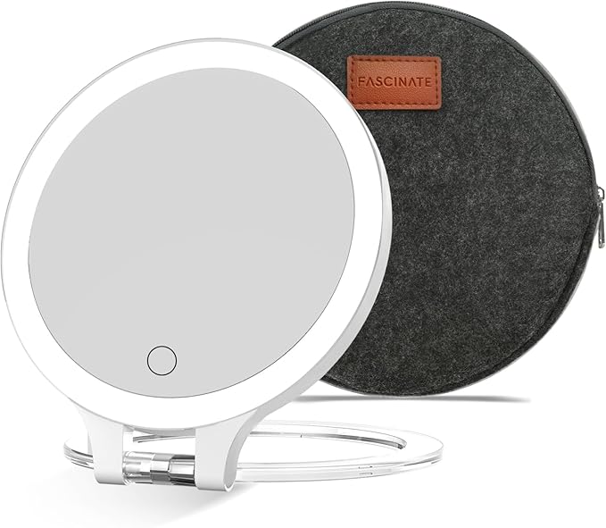 FASCINATE Magnifying Mirror 10X 1X Double Sided Magnification Makeup Vanity Mirror Rechargeable Lighted Mirror with 3 Color Setting Adjustable Rotation LED Vanity Desk Mirror