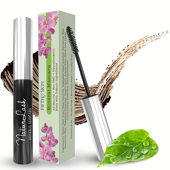 Fifth & Skin NATURLASH Natural Mascara (BROWN) - Hypoallergenic for Sensitive Eyes – Vegan, Cruelty, Gluten & Paraben Free - Nourish, Lengthen & Thicken Lashes