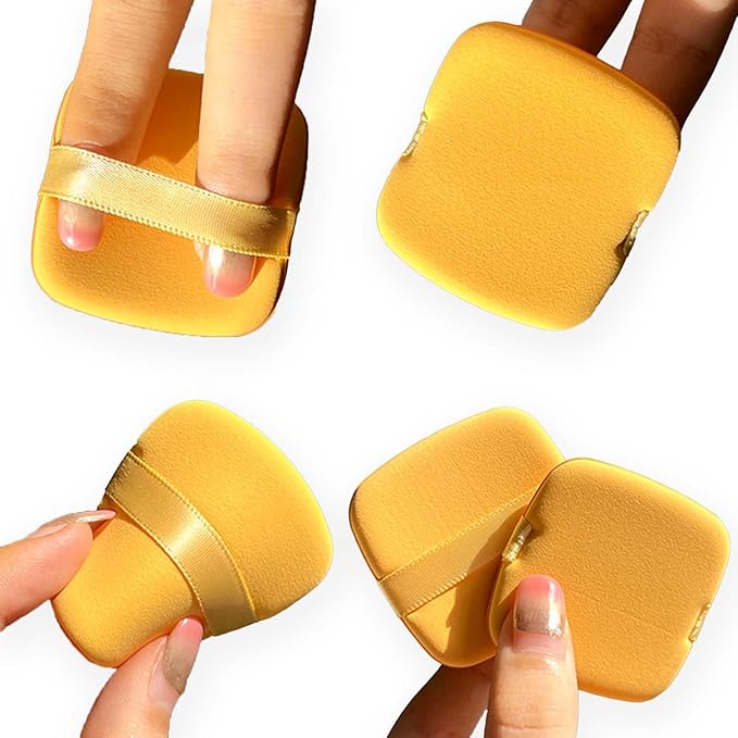 7-Piece Yellow Square Makeup Puff Set with Storage Box - Soft, Reusable & Portable for Liquid Foundation, Concealer & More