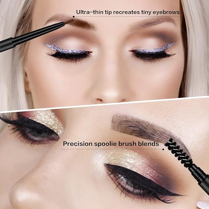 Waterproof Eyebrow Pencil Dark Brown, Premium Triangular Tip Eye brow Pencil Brn with Spoolie Brush, Longwearing for Perfect Brows, Professional, Precision, Benefit Eyebrow Pencil, O'CHEAL