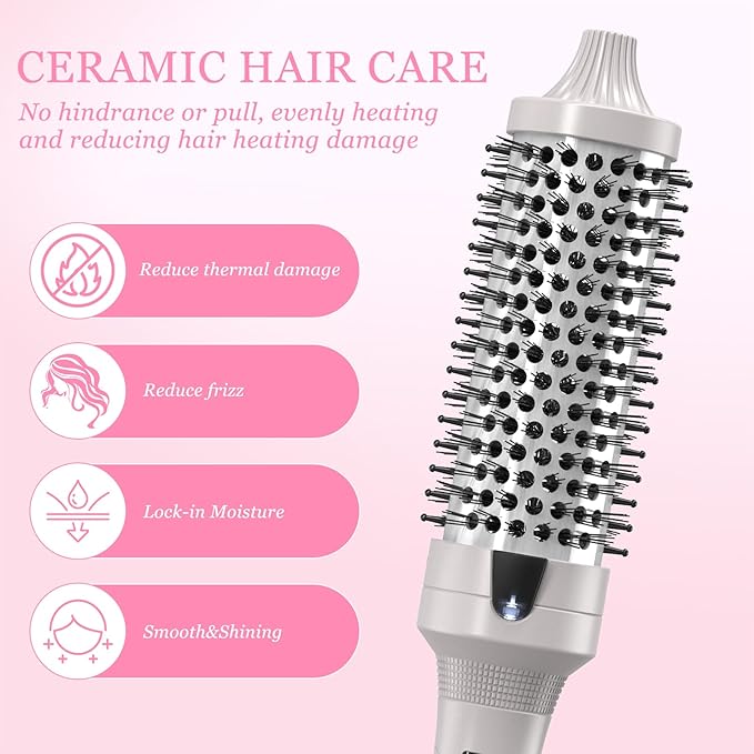 K&K 1 1/2 Inch Ceramic Tourmaline Ionic Heated Round Brush Curling Brush Creates Blowout Look -Creates Root Volume & Loose Curls Volume Curls Dual Voltage Hair Styling Tool (Silvery, 1.5 Inch)
