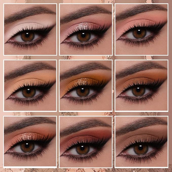 9-Color Eyeshadow Makeup Palette, Blendable Shimmer & Matte, Caramel Cinnamon Rose Golden Brown Eye Shadow Palette, Long-Lasting Waterproof for Brown Eyes, Daily Commuting Smoky Eye Makeup