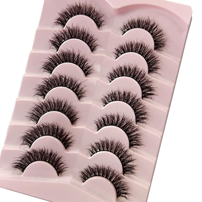 MIKIWI Natural False Eyelashes,Soft and Wispy Natural Look Lashes 7 Pairs Strip Lashes Feathery Lashes