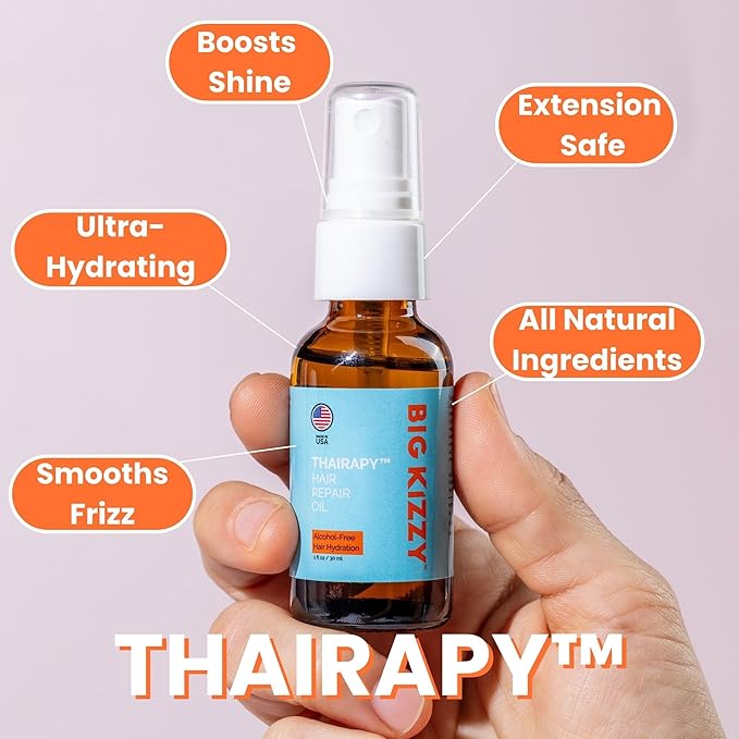 Big Kizzy Thairapy Hair Oil - Ultra Concentrated Serum to Restore & Repair Dry, Frizzy Hair, and Support Healthy Hair Growth. Pure Argan, Marula and Coconut Oil, 1 oz