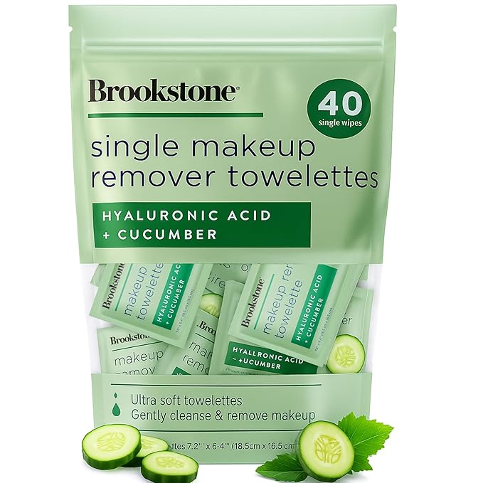 Brookstone Individual Makeup Remover Wipes - Ultra Soft, Makeup Remover Wipe Individually Wrapped, Gently Cleanse & Remove Makeup, 40 Count Makeup Wipes Individually Wrapped