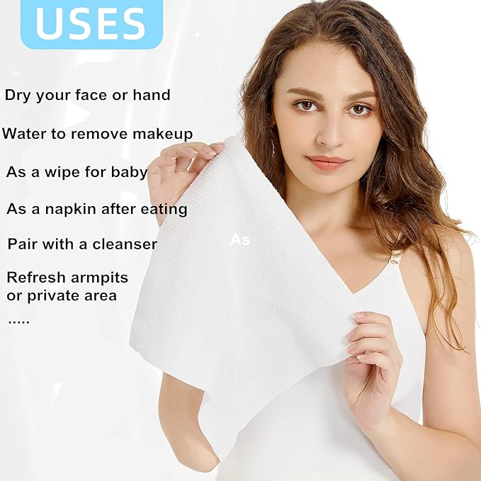Disposable Face Towels Makeup Remover Wipes Super Soft and Thick Dry Cleaning Cloths (100Count (2Boxes))