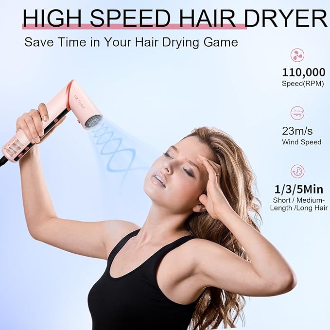 9 in 1 Hair Dryer Brush Set Wrap Air Hair Styler Curling Negative Ionic Foldable Hot Air Hair Brush, 110K RPM High Speed Hair Styling Tool for at Home Curling Waves Straightening Volume Blowout Styles
