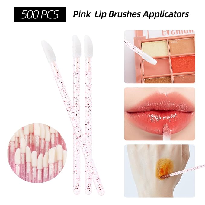 1500 PCS Eyelash Extension Supplies Kit, 500 Spoolies Mascara Wands 500 Lip Brushes 500 Micro Swabs Pink, Disposable Eyelash Brushes Makeup Applicator Tool with 3 Reusable Containers