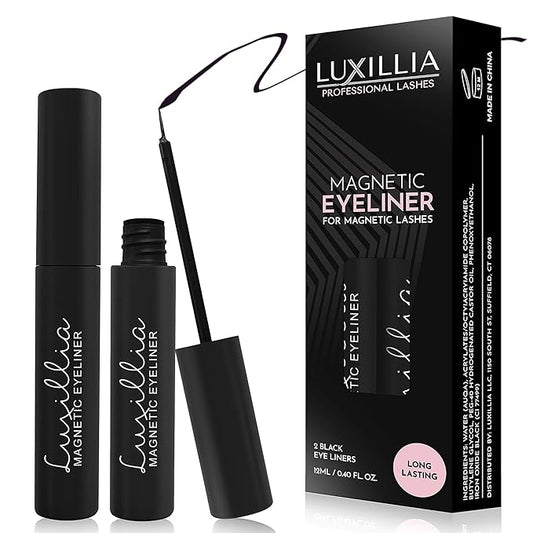 Luxillia Black Magnetic Eyeliner for Magnetic Eyelashes, Upgraded Strongest Hold, Most Natural Look, Waterproof, Smudge Proof Liquid Liner (Pack of 2)