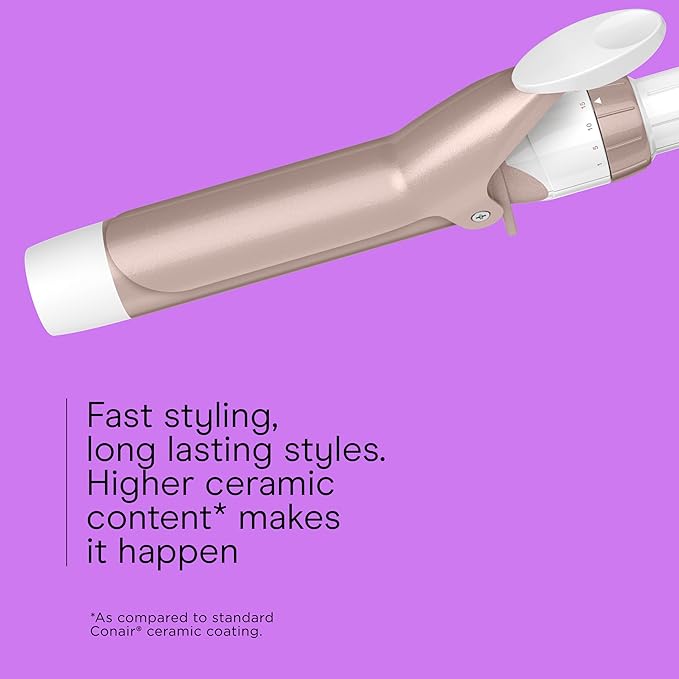 Conair Double Ceramic 1 ¼-Inch Curling Iron with Claw Clip, 1 ¼ -Inch Barrel Creates Loose Curls, Hair Curler for Use on Medium & Long Hair, White/Rose Gold