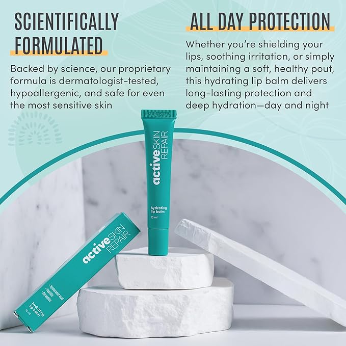 Active Skin Repair Hydrating Lip Balm for Dry Lips, Long-Lasting Moisturizing Lip Balm with Hyaluronic Acid, Peptides, and Ceramides, 10 ml.
