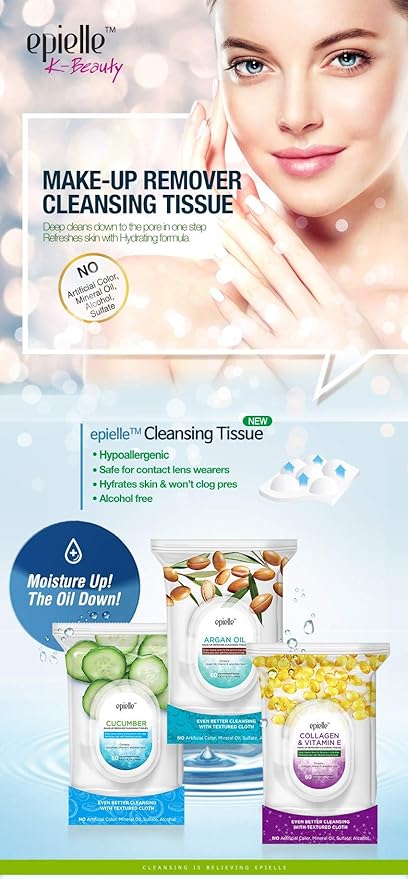 Epielle Tea Tree Makeup Remover Wipes, Gentle Daily Facial Cleanser Towelettes, Remove Dirt, Oil & Waterproof Mascara, Stocking Stuffers, 60 Count (Pack of 2)