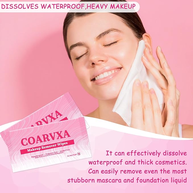 150 Count Makeup Remover Wipes Mini Makeup Wipes Travel Face makeup wipes Individually Wrap For Mascara Lipstick Oil Dirt Face Skin Hypoallergenic Alcohol-Free