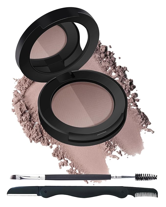 Eyebrow Powder Kit,Long Lasting Waterproof Light Ash Brown Duo Tint Eye Brow Filler,Enhance Define Brows,Eye Makeup Contour Powder Palette with Mirror Brow Tools,Mother's Day Gift for Women Girl-04