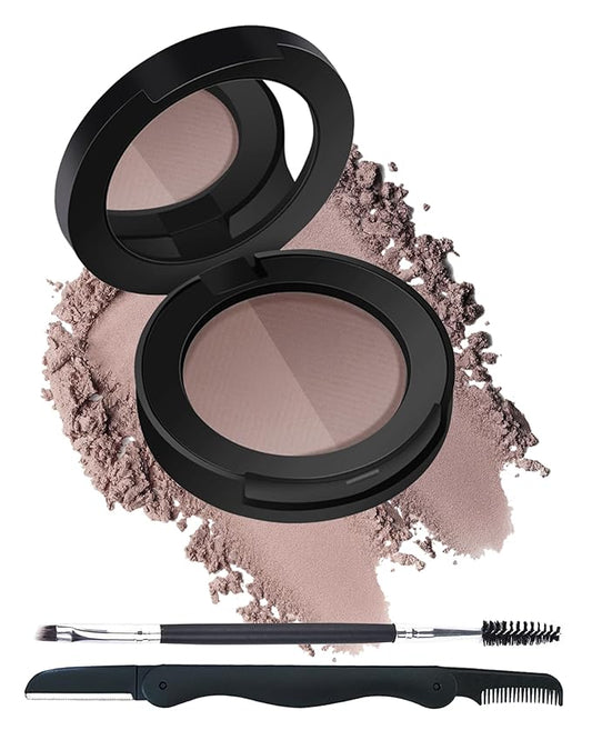 Eyebrow Powder Kit,Long Lasting Waterproof Light Ash Brown Duo Tint Eye Brow Filler,Enhance Define Brows,Eye Makeup Contour Powder Palette with Mirror Brow Tools,Mother's Day Gift for Women Girl-04