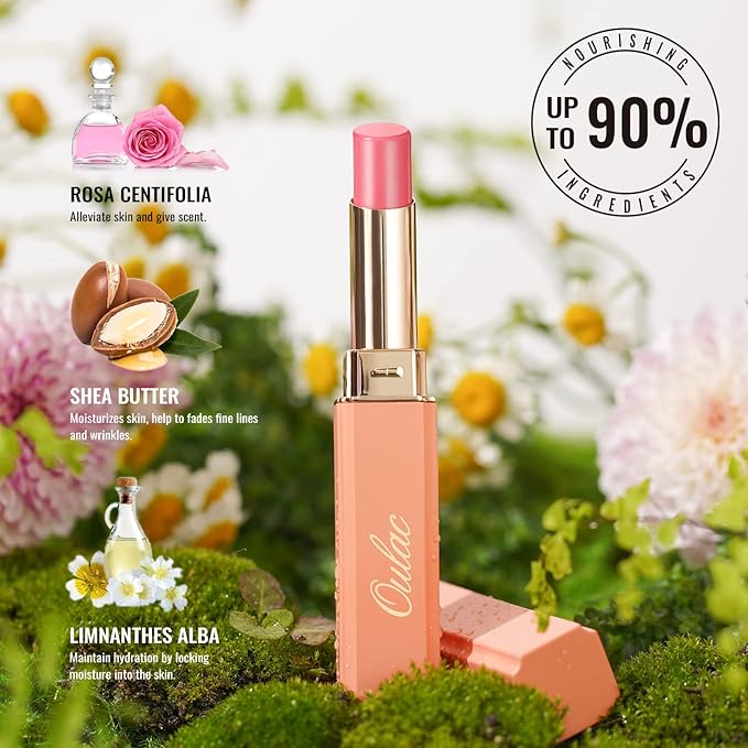 Oulac Moisturizing Shine Pink Lipstick for Women - 2 in 1 Glossy Bright Pink Tinted Lip Balm, Hydrating Winter Lipstick for Dry Lips,Shine Juicy Finish Vegan 2.2g/0.07oz (15)
