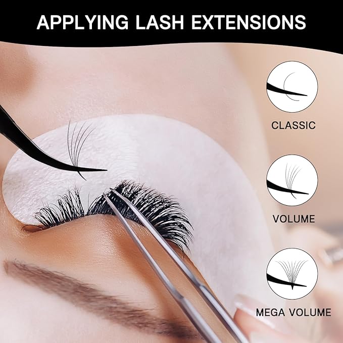 VAVALASH Lash Tweezers for Eyelash Extensions, Fiber Tip Diamond Grip Isolation Tweezers, Professional Precision Black Lash Tweezers for Volume & Classic Lashes