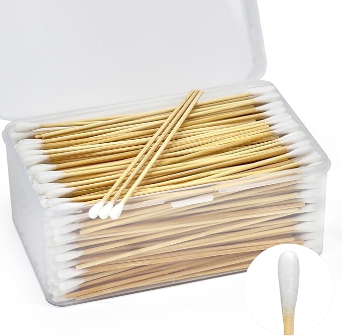 400 PCS 6 Inch Long Cotton Swabs in Storage Box - Cotton Swabs with Wooden Sticks, Lint Free, Highly Absorbent Single Tipped Applicators for Makeup, Household Cleaning, Art & Craft