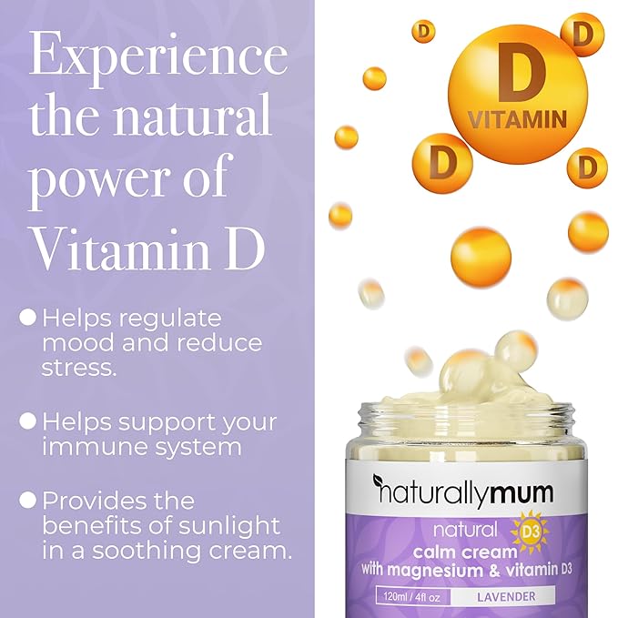 NaturallyMum - Magnesium Cream with Vitamin D3 [4 Fl Oz] - Magnesium and VIT D Lotion - Turmeric & Arnica Calm Cream - Magnesium and VIT D3 - Lavender