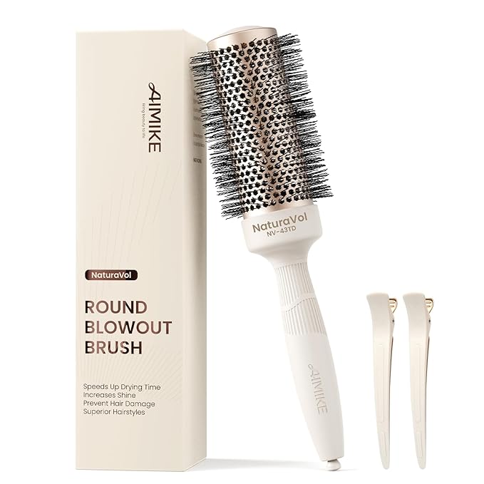 AIMIKE Round Brush for Blow Out, NaturaVol Medium Round Hair Brush w/Nano Thermal Ceramic Tech, for Blow Drying & Styling, Boost Volume & Smoothness, with 2 Clips (1.7 Inch Barrel, 2.5 Inch Bristle)