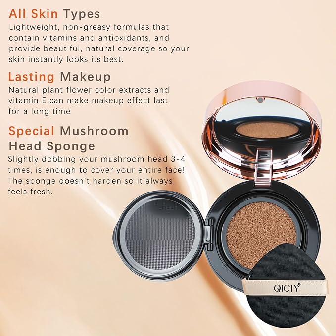 QueenDiary Moisture Cushion CC Cream Foundation for Mature Skin - Flawless Concealer BB Cream, Long-Lasting Waterproof Air Cushion CC,Lightweight, Buildable Coverage, Semi-Matte (Medium Deep)
