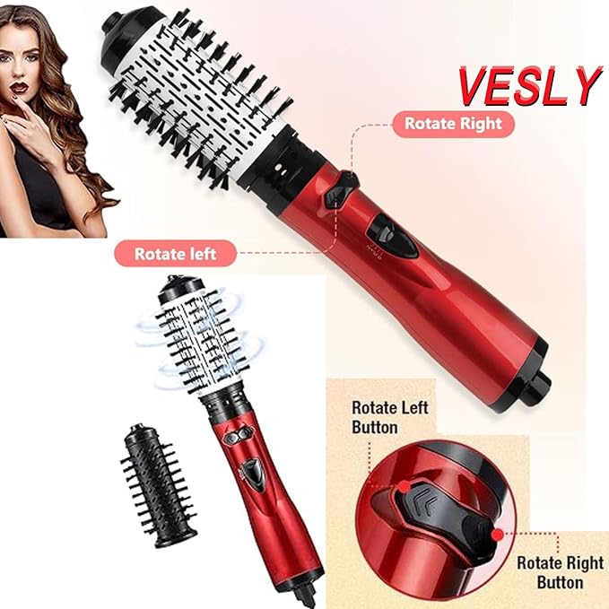 3 in 1 Hot Air Styler and Rotating Hair Dryer Hair Dryer and Blow Dryer Brush in One 2 Interchangeable Brushes for Dry and Wet Hair, Auto Rotating Curling Hot Hair Brush (Gold)
