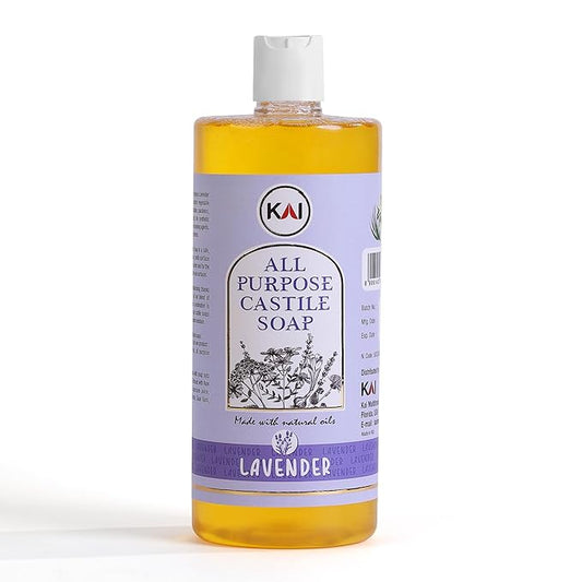 Lavender Liquid Castile Soap; Concentrated and All-Purpose; Use for All Natural Body Wash, Face Cleanser, Hair Shampoo, Hands, Dishes, Laundry, Floors, and Pets; 32 Ounce (1 Pack)