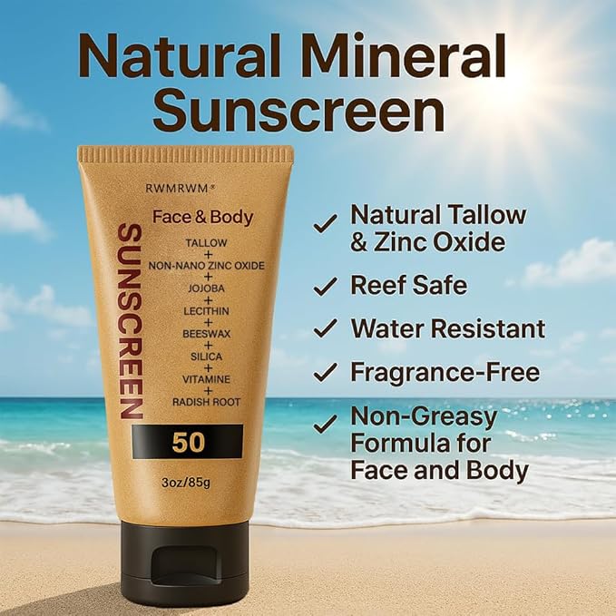 Sky Tallow Sunscreen, Beef Tallow for Skin and Face, Grass Fed Beef Tallow Sunscreen, Non Greasy Organic Natural Unscented Formula for Skin Summer Outdoor, 3 oz (85 g)