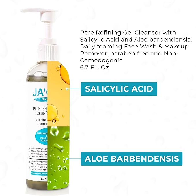 JA'ORA Deep Detox Face Cleanser – 2% Salicylic Acid + Aloe Vera – Clear Pores, Reduce Shine & Brighten Skin – Clean Beauty for Oily & Sensitive Skin – 200ml
