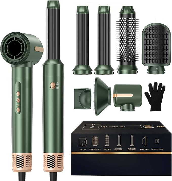7 in ONE Hair Dryer Brush, Powerful Blow Dryer Brush with Auto- Wrap Curler, Detachable Fast Drying,Volumizing, Curling, Straightening, Ionic Hair Dryer with Diffuser, Hair Styling Tools 100-120V