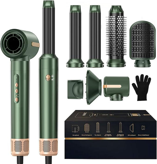 7 in ONE Hair Dryer Brush, Powerful Blow Dryer Brush with Auto- Wrap Curler, Detachable Fast Drying,Volumizing, Curling, Straightening, Ionic Hair Dryer with Diffuser, Hair Styling Tools 100-120V