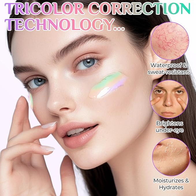 Primer for Face Before Makeup, 3 In 1 Face Primer Triple-Tone Color Corrector for Isolation, Smoothing Skin Gripping,Moisturizes-Sunscreen Cream SPF50+