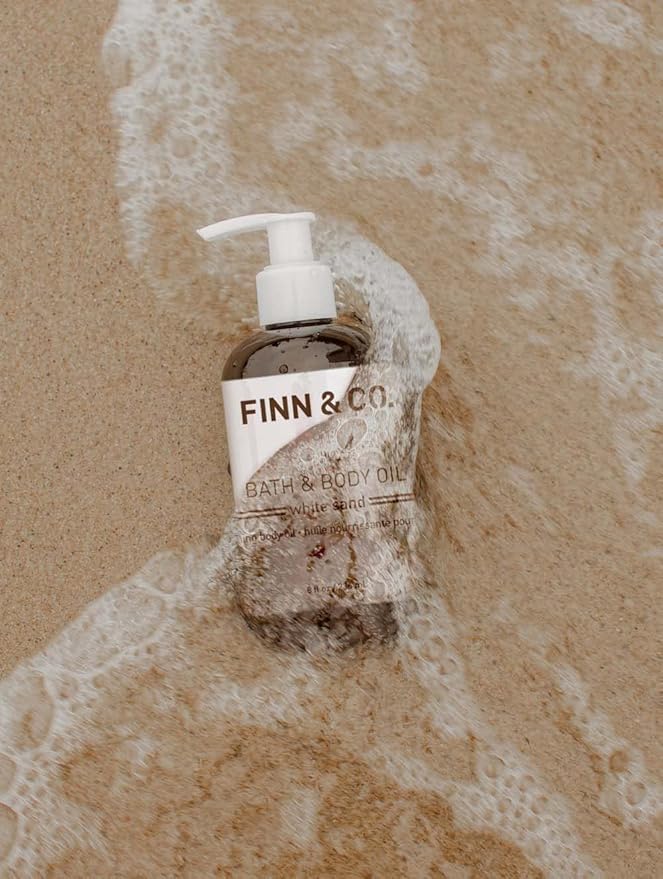FINN & CO. White Sand Bath & Body Oil - Lightweight, Fast-Absorbing, Paraben & Cruelty Free - Moisturizing Jojoba & Apricot Oil - Beach-Inspired Hydrating & Nourishing Fragrance | 8 oz