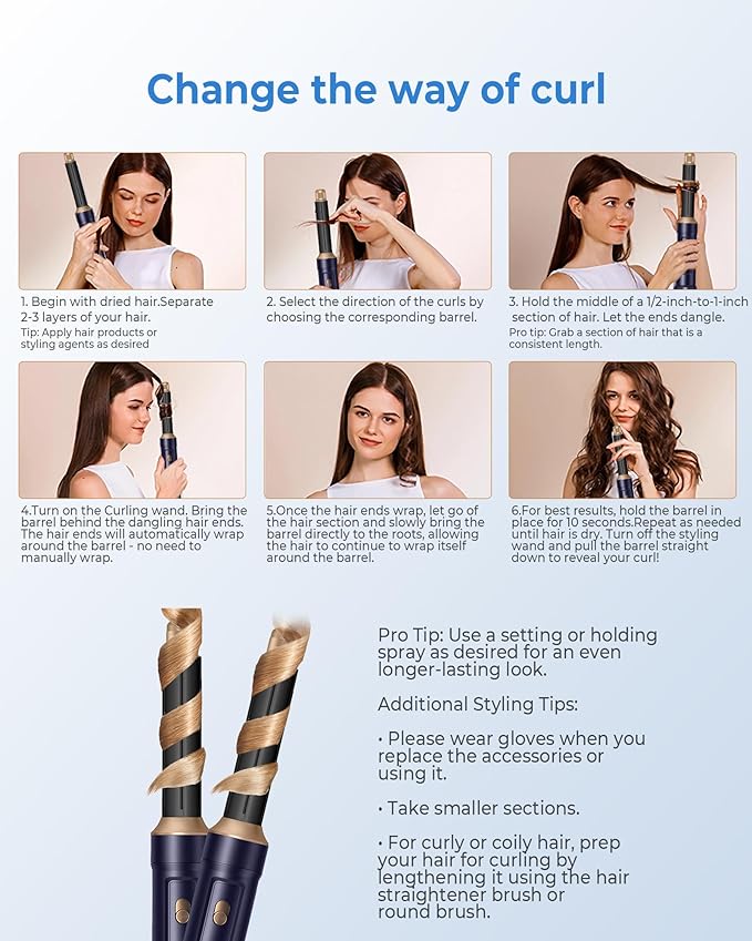 6 in ONE Blow Dryer Brush,Air Curling Iron Round Brush Blow Dryer 800W,Ionic Hair Dryer Brush for Women, Hot Air Brush Hair Styling Tools 100-120V