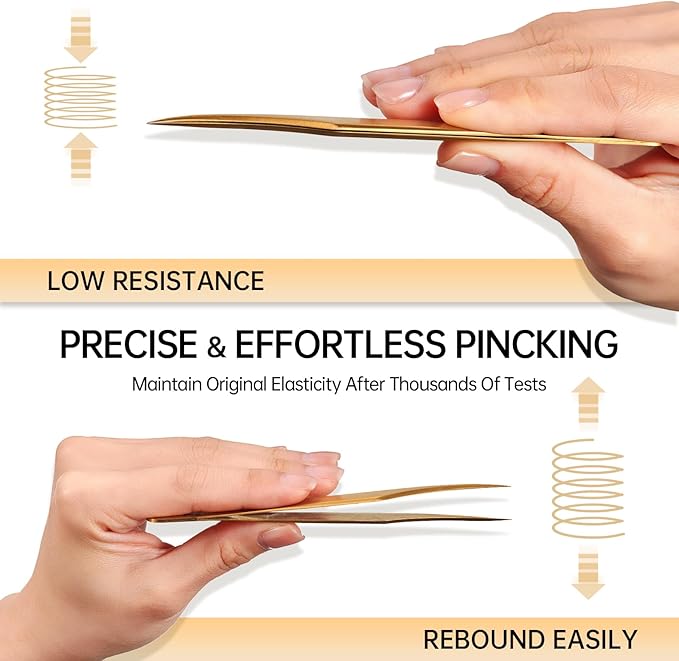 MGER Lash Tweezers for Eyelash Extensions, Professional Hand Calibrated Dolphin tip Tweezers&eyelash tweezers for lash extensions, isolation tweezers eyelash extensions, Gold