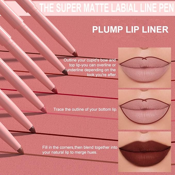 evpct Dark Wine Red Matte Creamy Retractable Lip Liner Pencils for Women Shaping & Sculpting Lips, Long Lasting Waterproof Rich Lip Colors Liner Crayon Lipstick Pencils delineador de labios 02