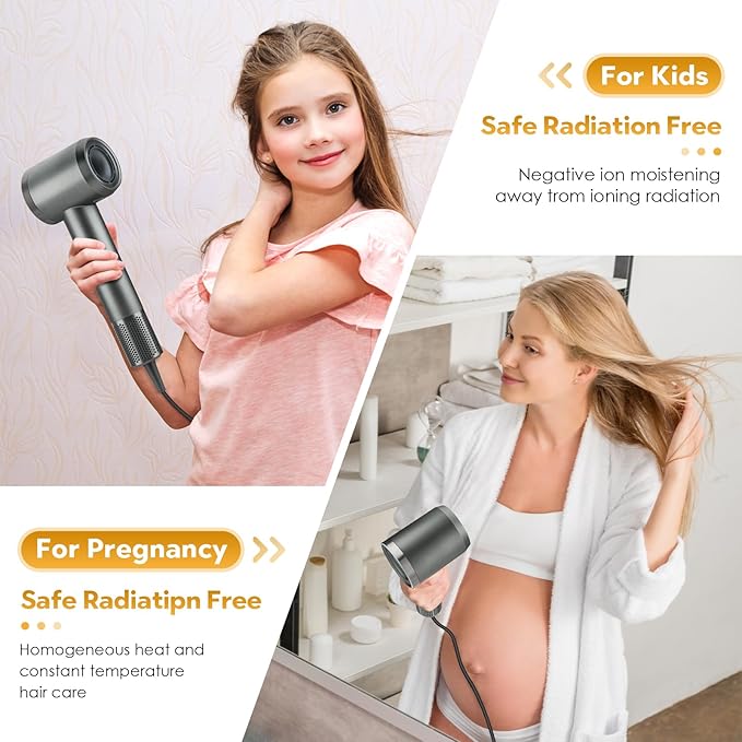 High-Speed Hair Dryer, Negative Ionic Hair Dryer, 110000 RPM Professional High-Speed Blow Dryer 200 Millions, Fast Drying Lightweight Travel Hairdryer, Low Noise Home Hair Dryer(Gray)