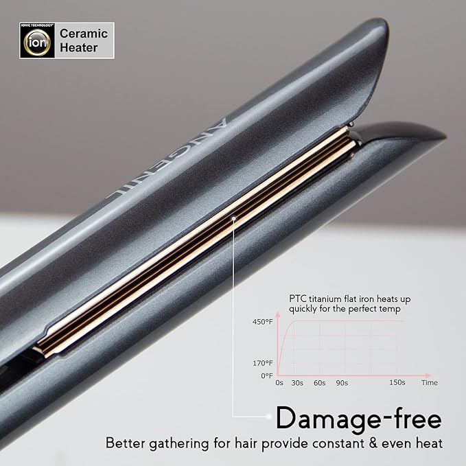 ANGENIL Titanium Flat Iron Hair Straightener and Curler 2-in-1, Professional Flat Iron Curling Iron in One, Dual Voltage Hair Straightening for Women Styling Tools, 30S Fast Heating, (290°F-450°F)