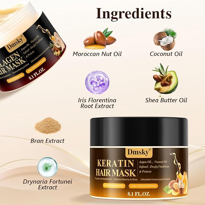 2 Pack Hair Mask for Damaged Hair - Collagen Hair Mask & Keratin Hair Treatment -Hydrating,Repairing,Nourishes Deep Conditioning Hair Masks for All Hair Types,480ml
